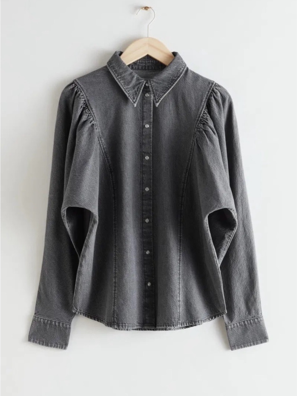 Washed Charcoal Button-Front Puff Sleeve Shirt - Women & other stories